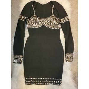 Black Bejeweled Bandage Dress